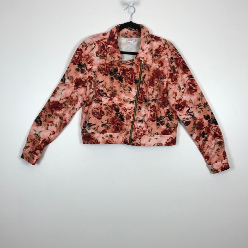 Lularoe women’s floral cropped Presley Moto 2 pocket zip closure  jacket  SZ XL
